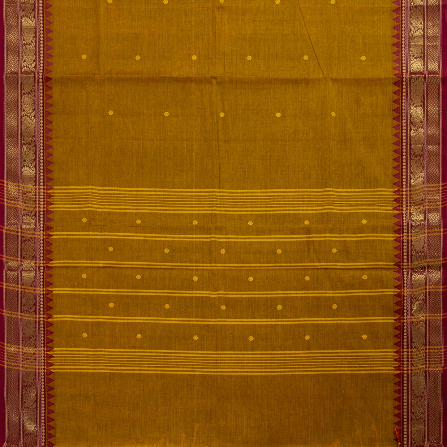 Mustard And Maroon Kanchi Cotton Saree PV MM KC 226 - Cotton Saree - Panjavarnam PV MM KC 226
