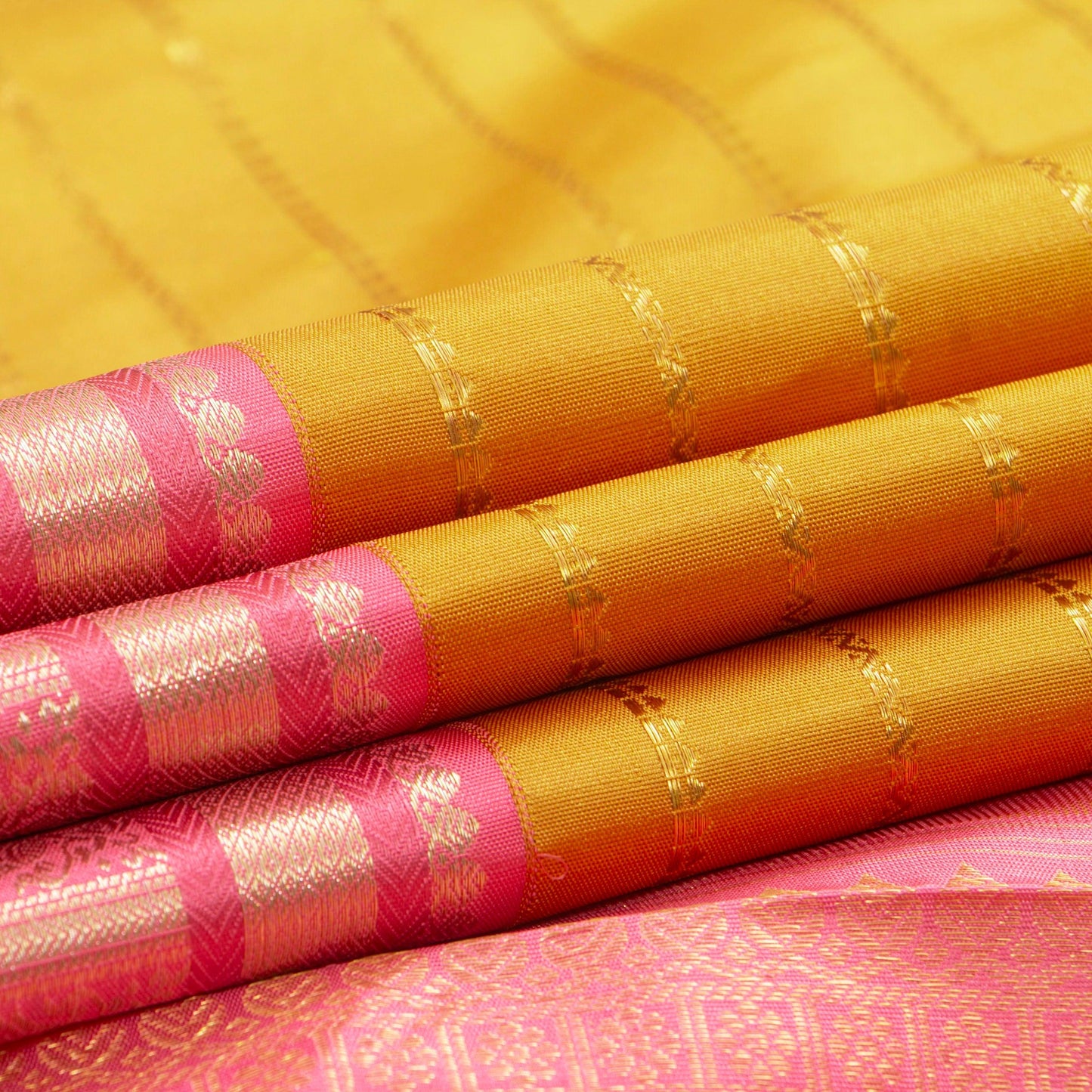 Mustard And Pink Kanchipuram Silk Saree For Bridal Wear PV NYC 1328 - Silk Sari - Panjavarnam PV NYC 1328