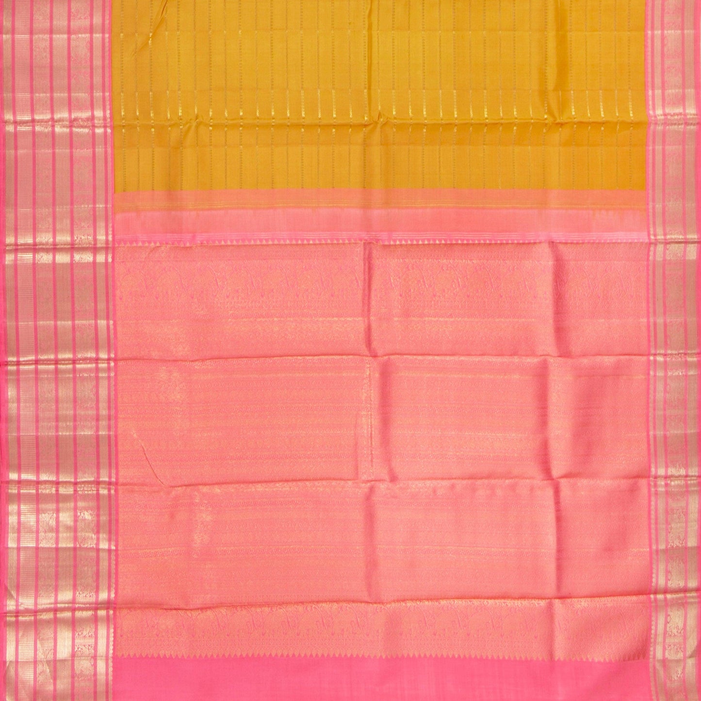 Mustard And Pink Kanchipuram Silk Saree For Bridal Wear PV NYC 1328 - Silk Sari - Panjavarnam PV NYC 1328