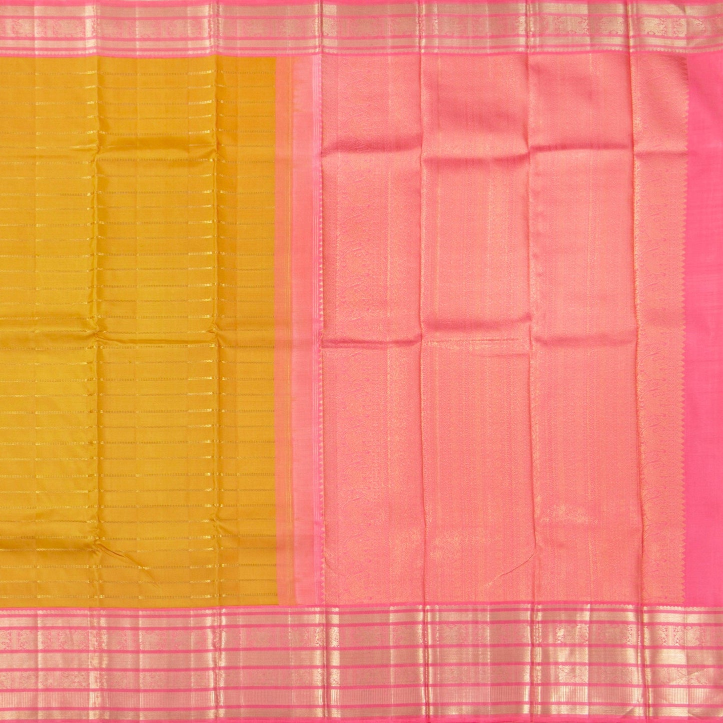 Mustard And Pink Kanchipuram Silk Saree For Bridal Wear PV NYC 1328 - Silk Sari - Panjavarnam PV NYC 1328