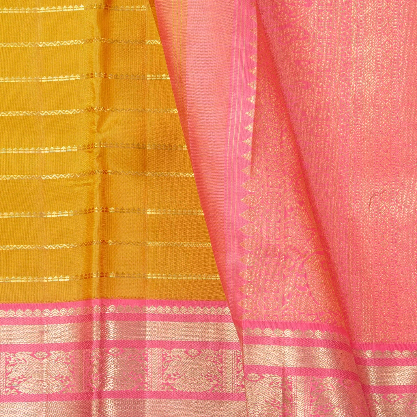 Mustard And Pink Kanchipuram Silk Saree For Bridal Wear PV NYC 1328 - Silk Sari - Panjavarnam PV NYC 1328