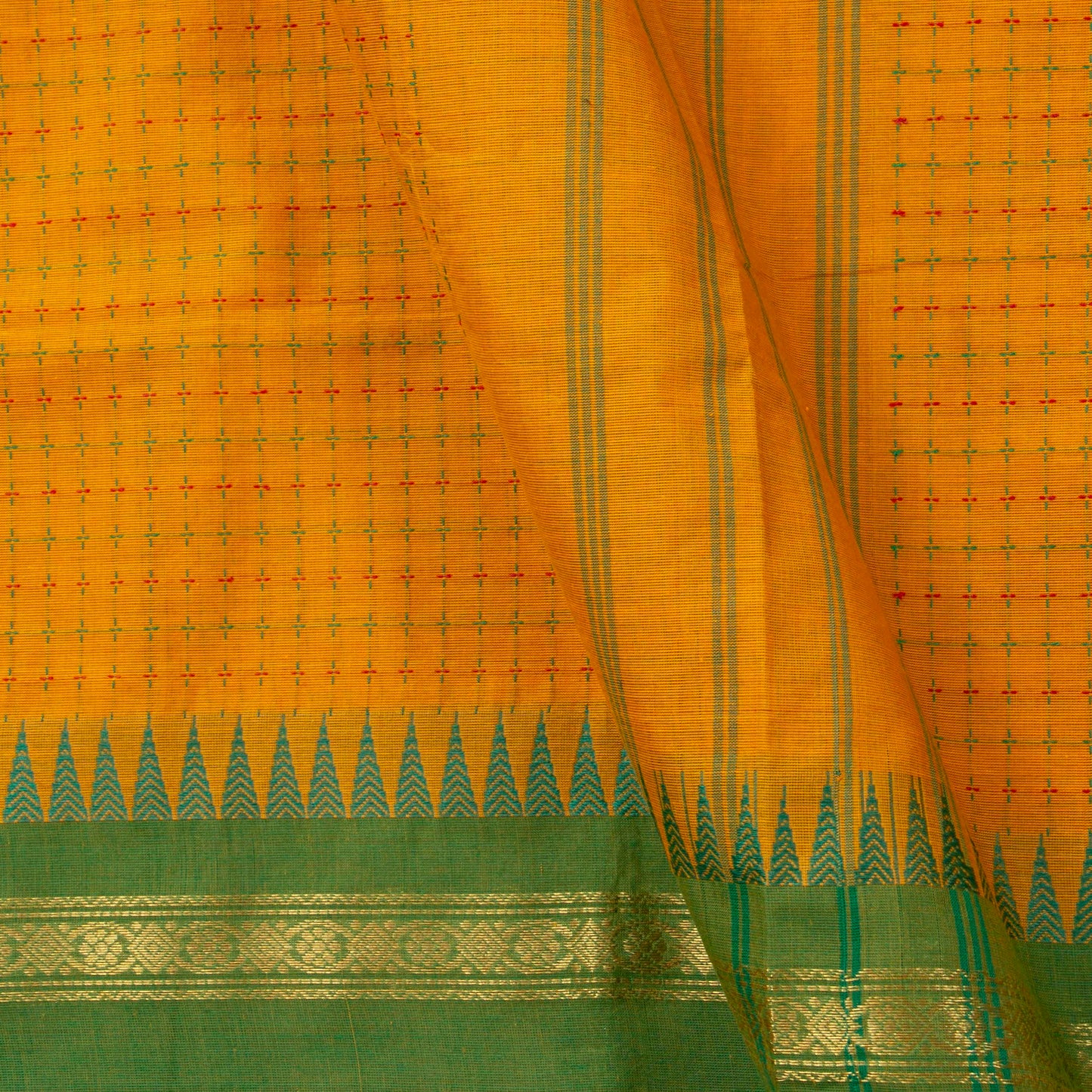 Mustard Kanchi Cotton Saree Ganga Jamuna Border PV MM KC 264 - Cotton Saree - Panjavarnam PV MM KC 264