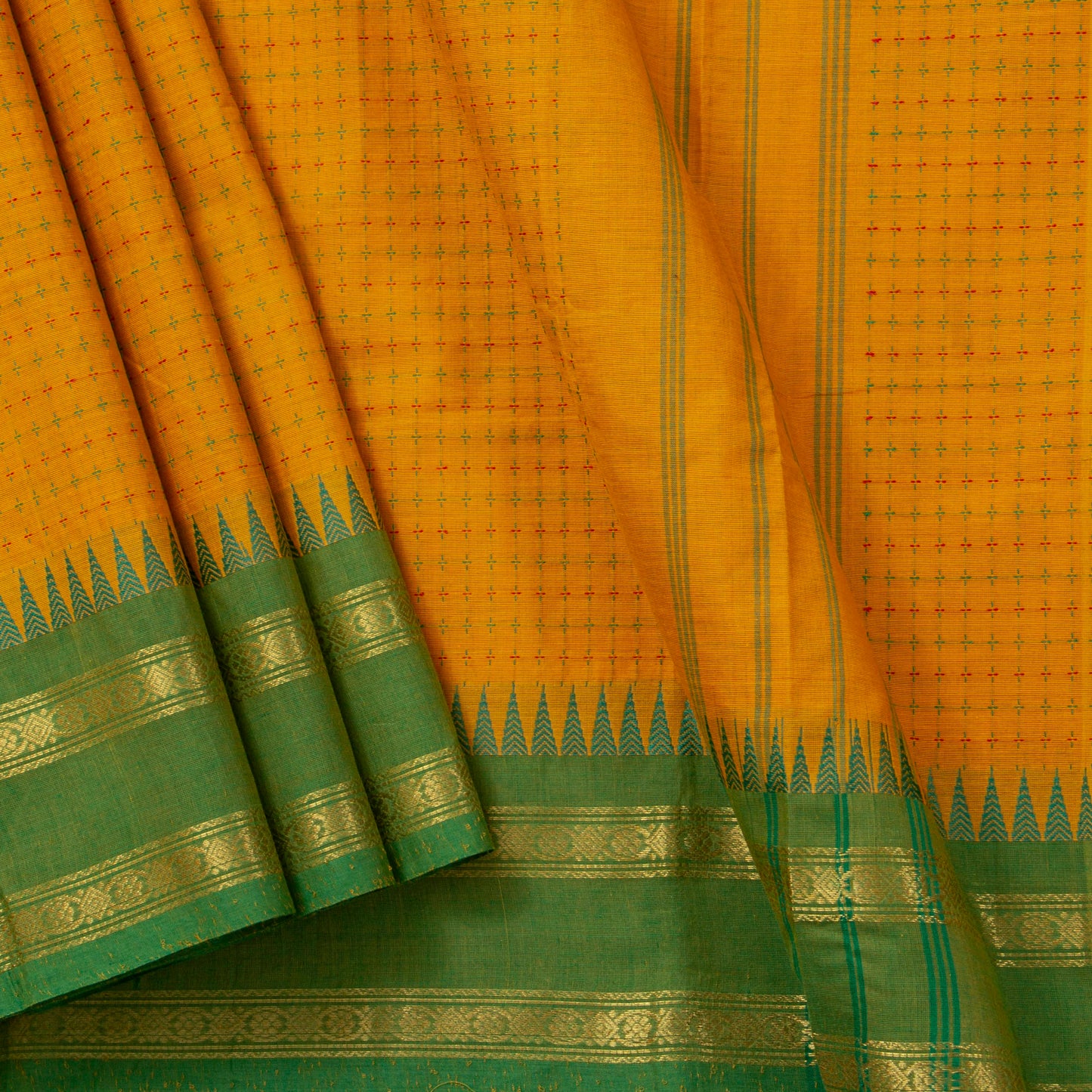 Mustard Kanchi Cotton Saree Ganga Jamuna Border PV MM KC 264 - Cotton Saree - Panjavarnam PV MM KC 264