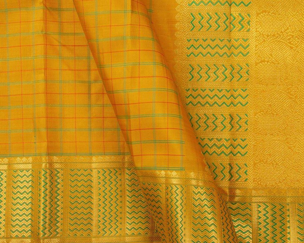 Mustard Kanchipuram Silk Saree Handwoven Pure Silk Pure Zari For Wedding Wear PV NYC 646 - Silk Sari - Panjavarnam PV NYC 646
