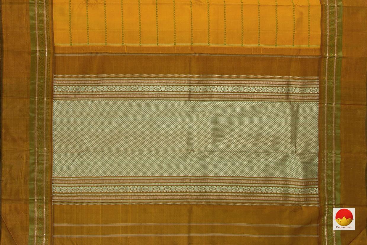 Mustard Kanchipuram Silk Saree With Veldhari Stripes Handwoven Pure Silk No Zari For Office Wear PV SA 2031 - Silk Sari - Panjavarnam PV SA 2031