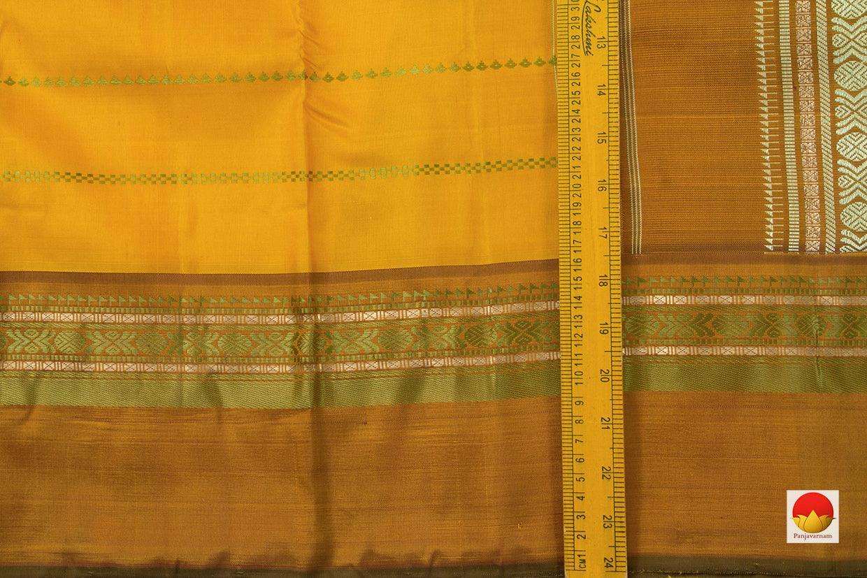 Mustard Kanchipuram Silk Saree With Veldhari Stripes Handwoven Pure Silk No Zari For Office Wear PV SA 2031 - Silk Sari - Panjavarnam PV SA 2031