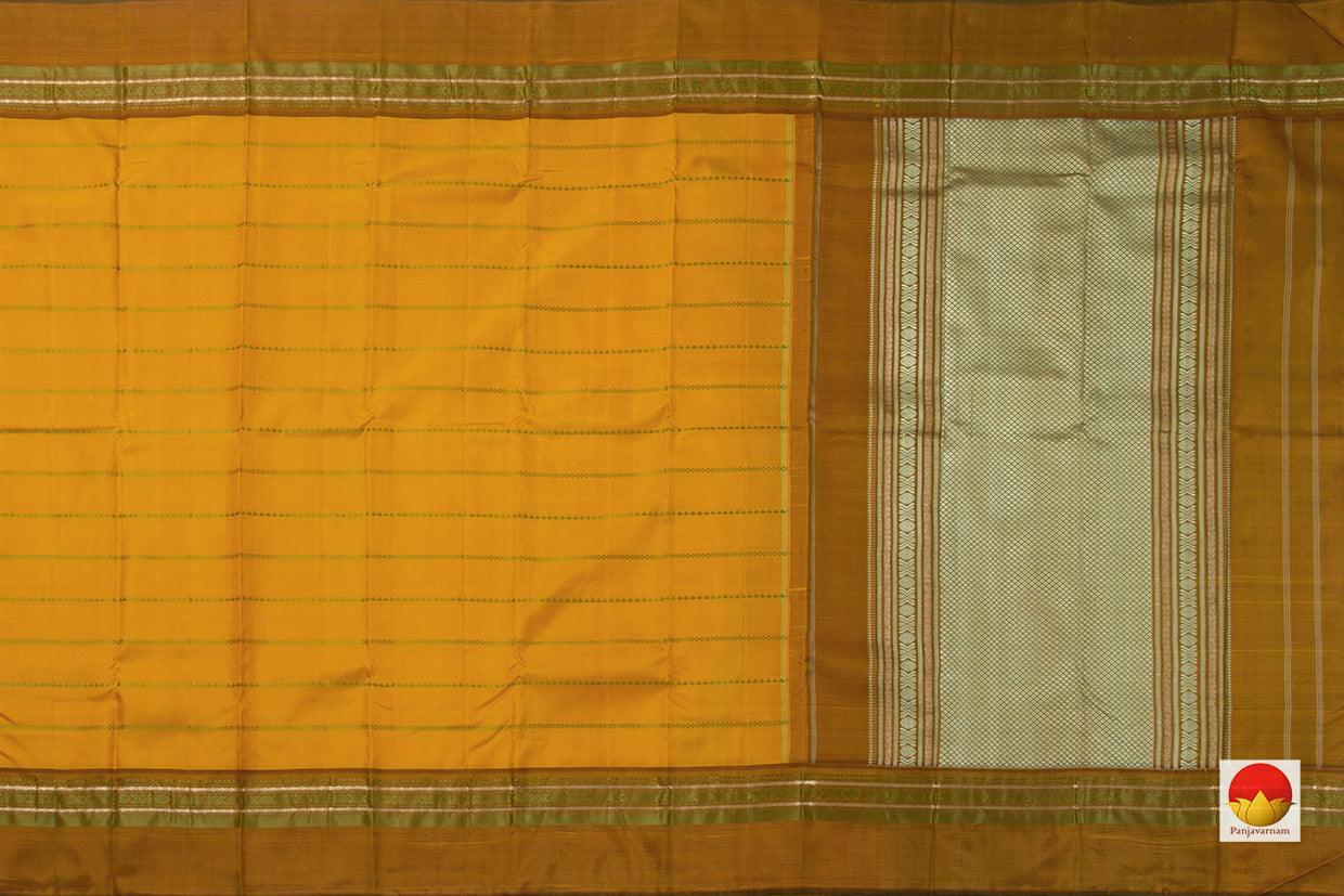 Mustard Kanchipuram Silk Saree With Veldhari Stripes Handwoven Pure Silk No Zari For Office Wear PV SA 2031 - Silk Sari - Panjavarnam PV SA 2031