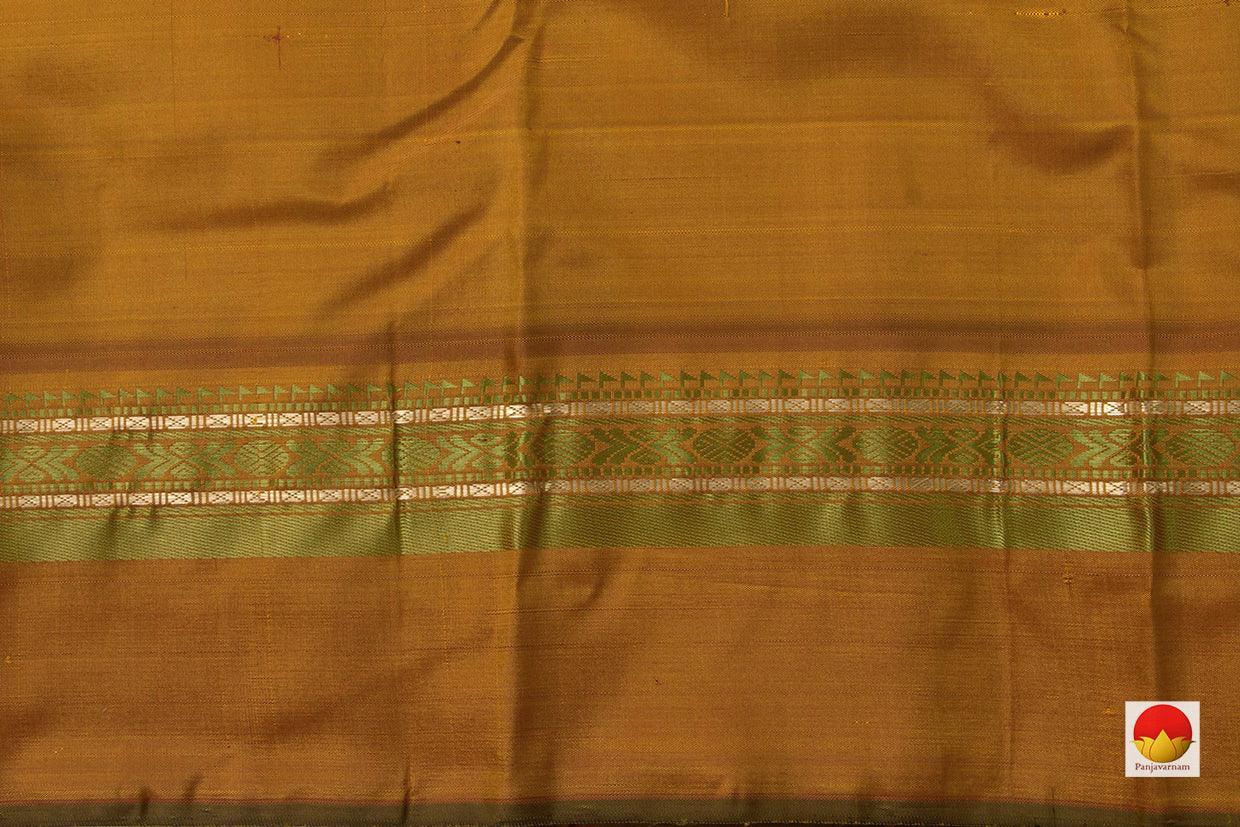 Mustard Kanchipuram Silk Saree With Veldhari Stripes Handwoven Pure Silk No Zari For Office Wear PV SA 2031 - Silk Sari - Panjavarnam PV SA 2031