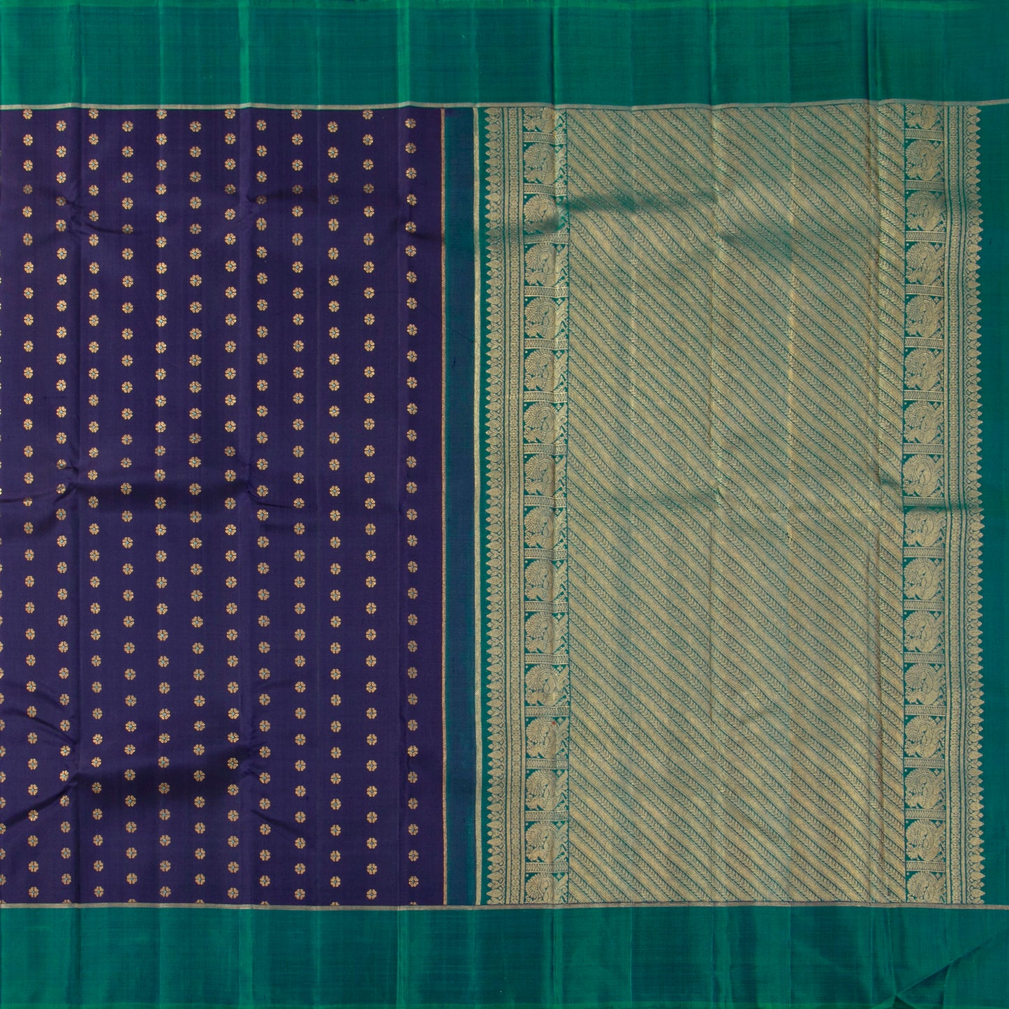 Navy Blue And Green Handwoven Kanjivaram Saree Pure Silk For Festive Wear PV RSP 230 - Silk Sari - Panjavarnam PV RSP 230