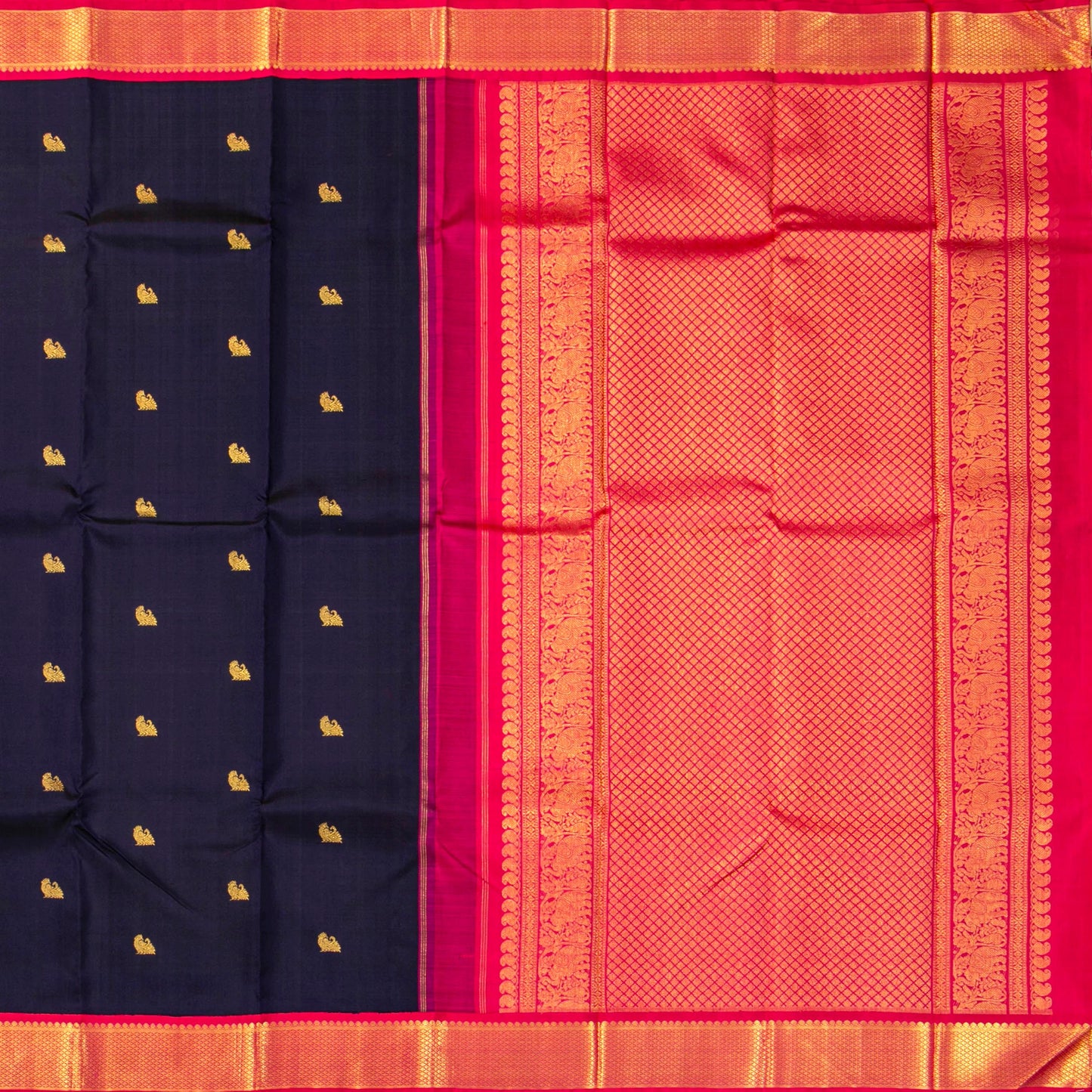 Navy Blue And Pink Kanchipuram Silk Saree For Festive Wear PV NYC 1321 - Silk Sari - Panjavarnam PV NYC 1321