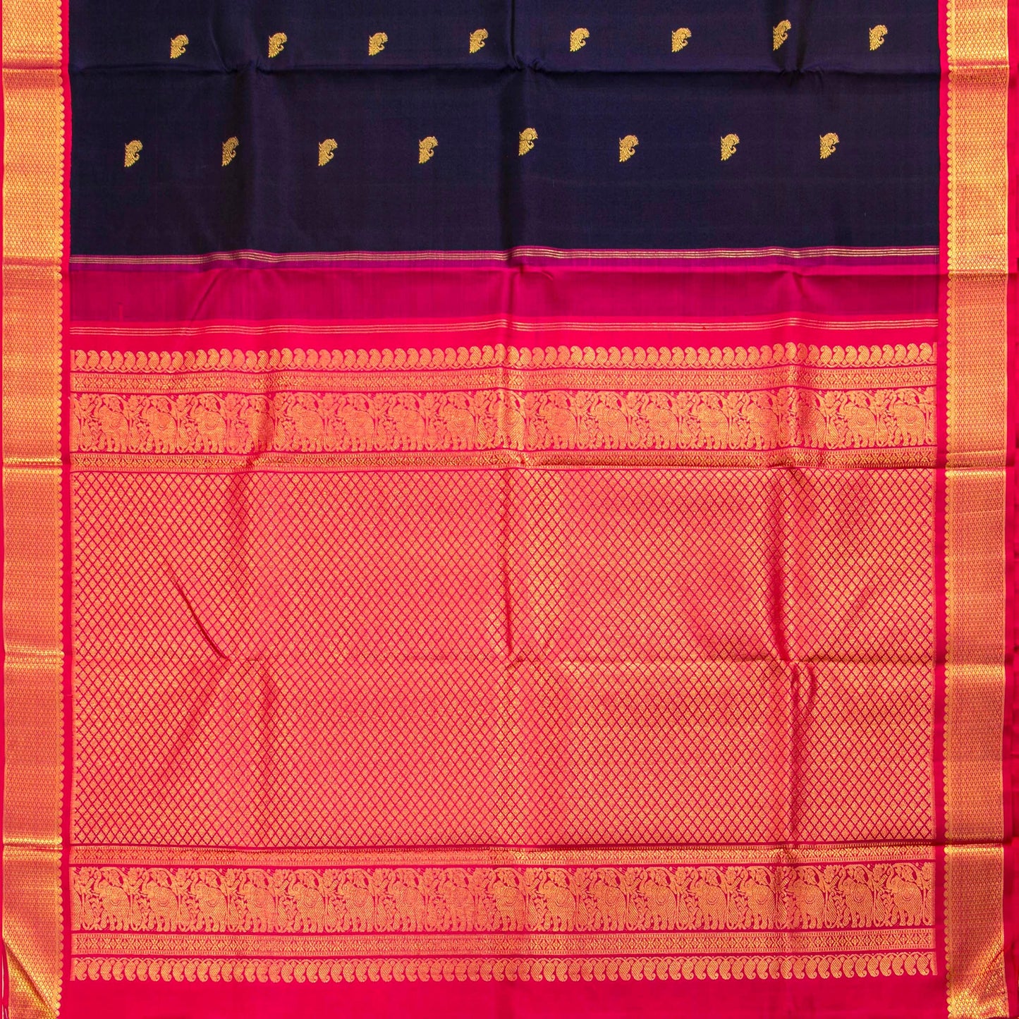 Navy Blue And Pink Kanchipuram Silk Saree For Festive Wear PV NYC 1321 - Silk Sari - Panjavarnam PV NYC 1321