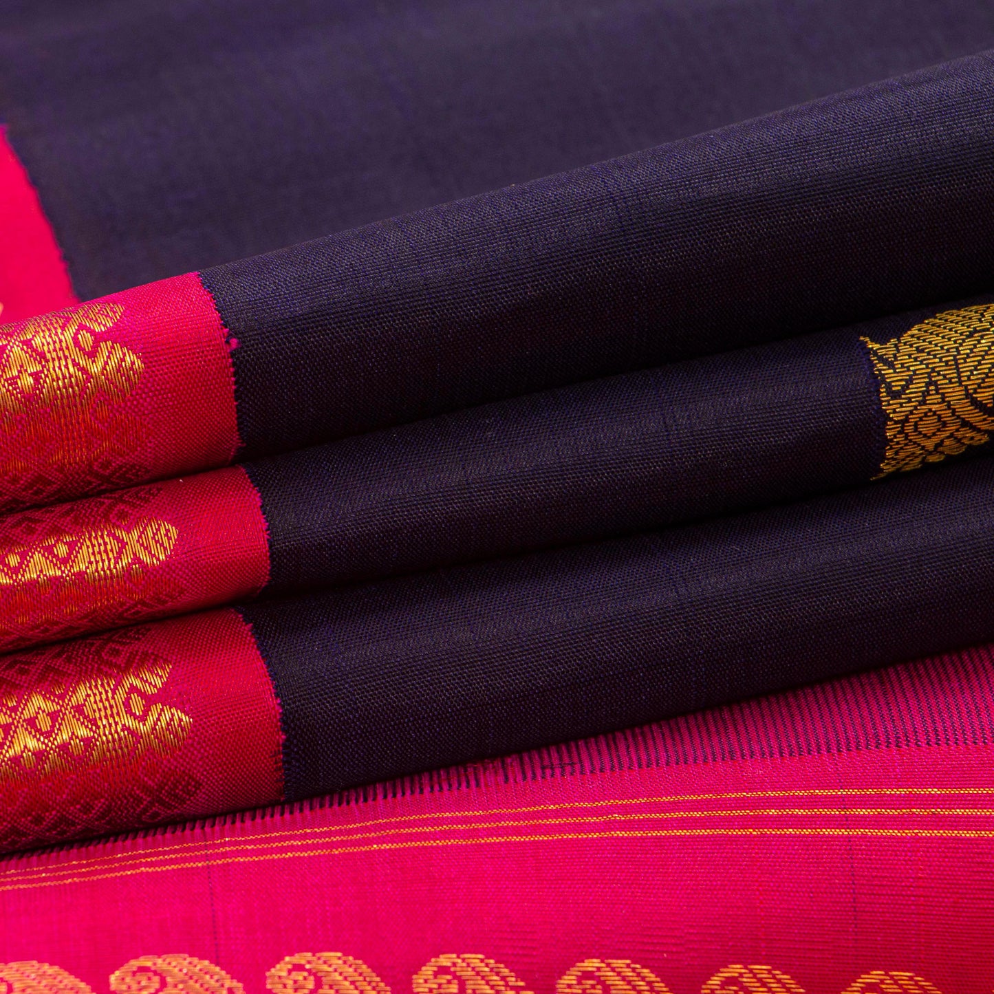 Navy Blue And Pink Kanchipuram Silk Saree For Festive Wear PV NYC 1321 - Silk Sari - Panjavarnam PV NYC 1321