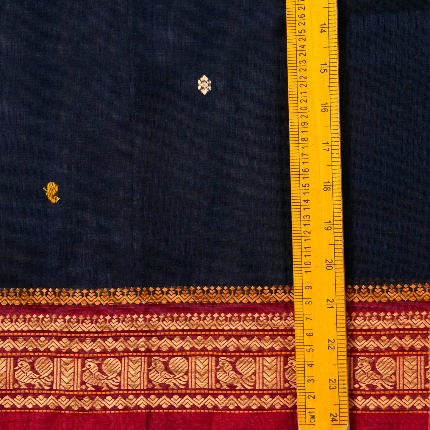Navy Blue And Red Kanchi Cotton Saree PV MM KC 180 - Cotton Saree - Panjavarnam PV MM KC 180