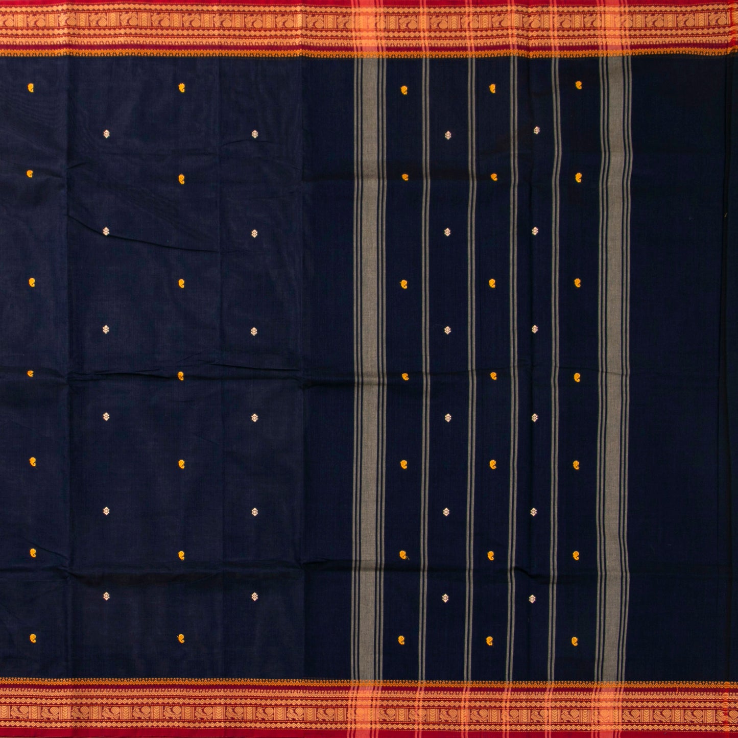 Navy Blue And Red Kanchi Cotton Saree PV MM KC 180 - Cotton Saree - Panjavarnam PV MM KC 180