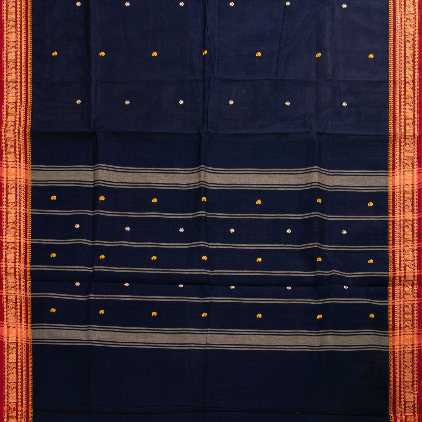 Navy Blue And Red Kanchi Cotton Saree PV MM KC 180 - Cotton Saree - Panjavarnam PV MM KC 180