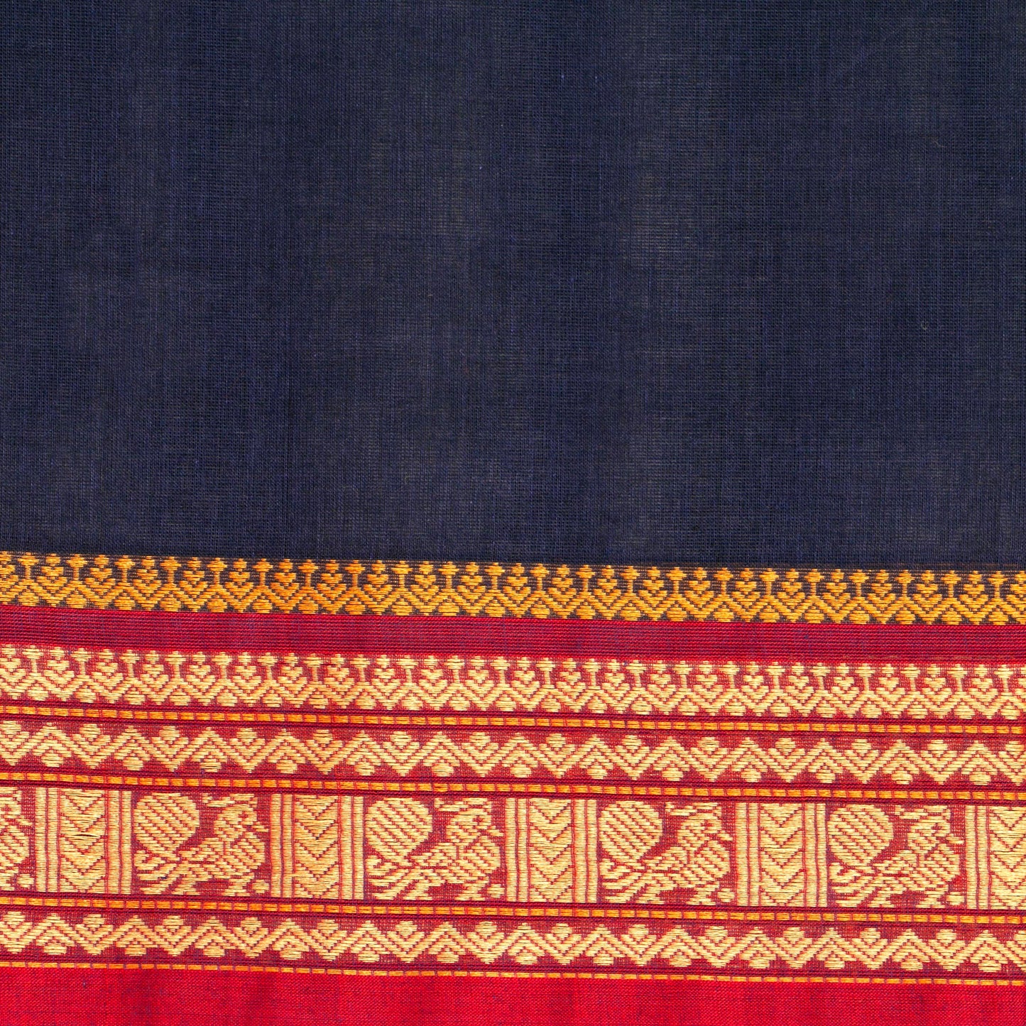 Navy Blue And Red Kanchi Cotton Saree PV MM KC 180 - Cotton Saree - Panjavarnam PV MM KC 180