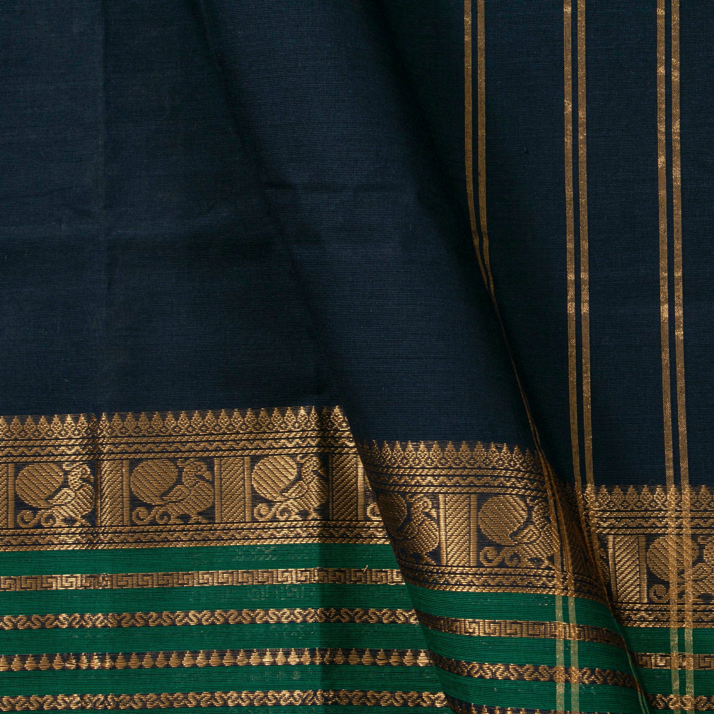 Navy Blue Kanchi Cotton Saree PV MM KC 107 - Cotton Saree - Panjavarnam PV MM KC 107