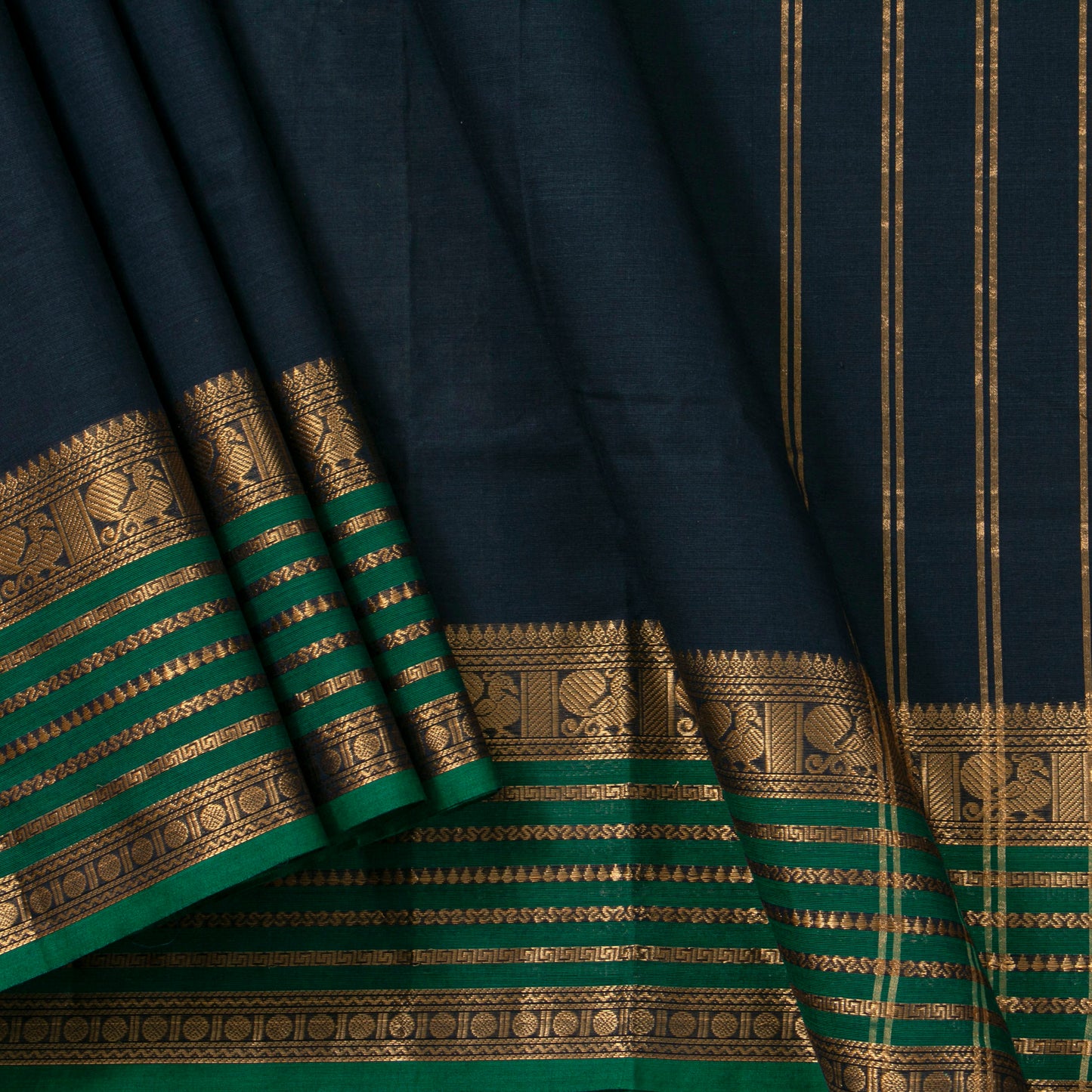 Navy Blue Kanchi Cotton Saree PV MM KC 107 - Cotton Saree - Panjavarnam PV MM KC 107