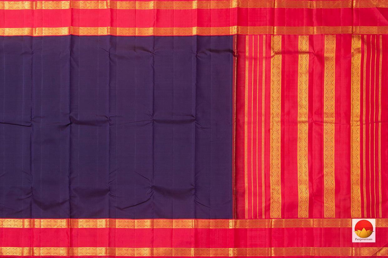 Navy Blue Kanchipuram Silk Saree With Pink Korvai Rettai Pettu Border Handwoven Pure Silk Pure Zari For Wedding Wear PV NYC 915 - Silk Sari - Panjavarnam PV NYC 915