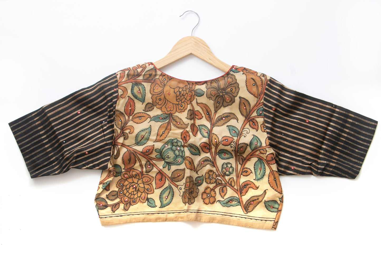 Off White And Black Kalamkari Readymade Blouse PV BL 002 - Blouse - Panjavarnam PV BL 002