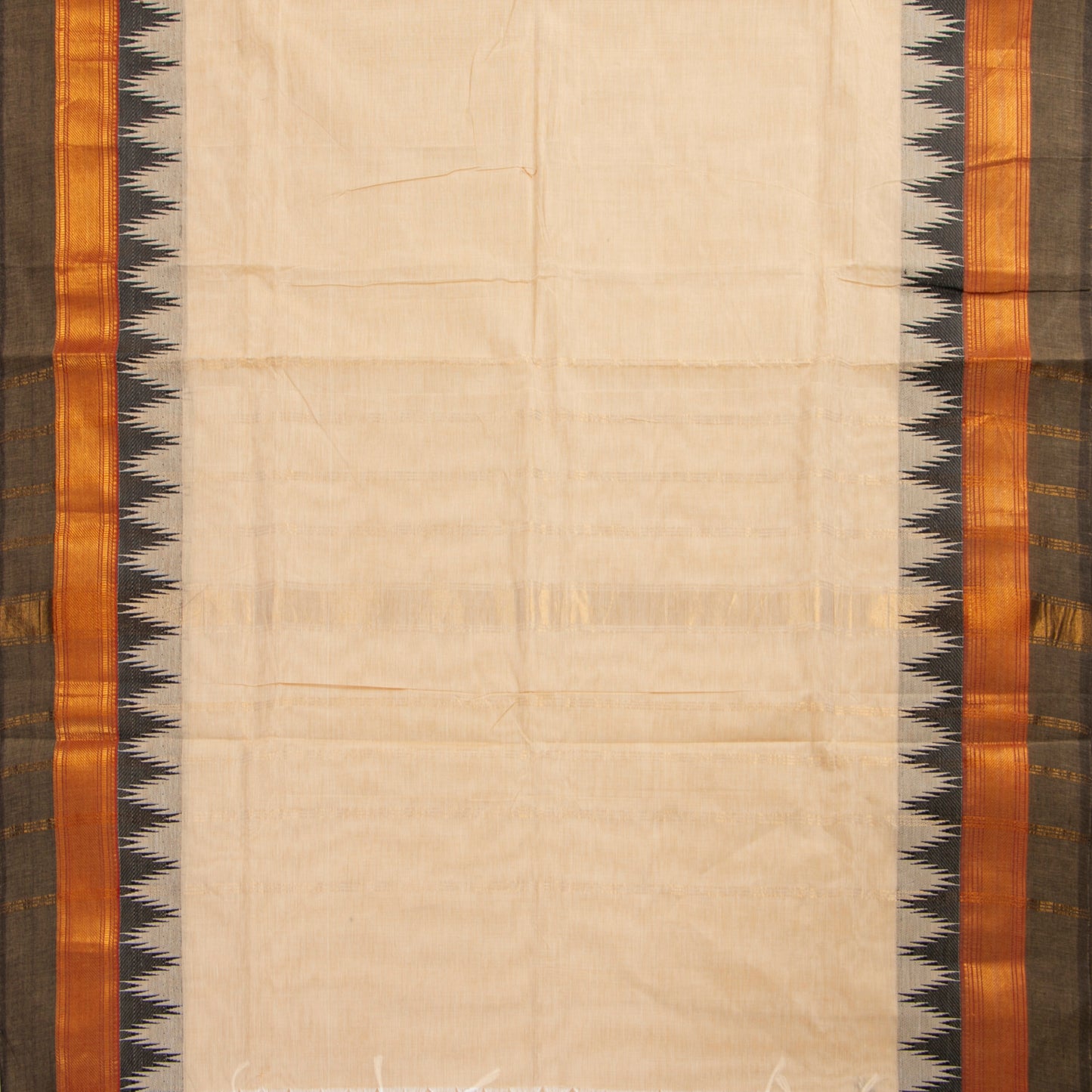Off White And Black Kanchi Cotton Saree PV MM KC 118 - Cotton Saree - Panjavarnam PV MM KC 118