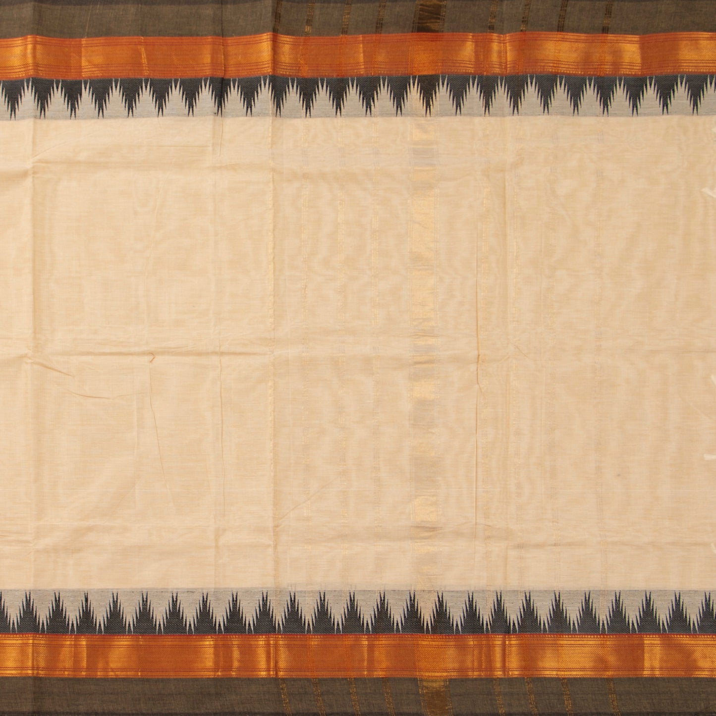 Off White And Black Kanchi Cotton Saree PV MM KC 118 - Cotton Saree - Panjavarnam PV MM KC 118