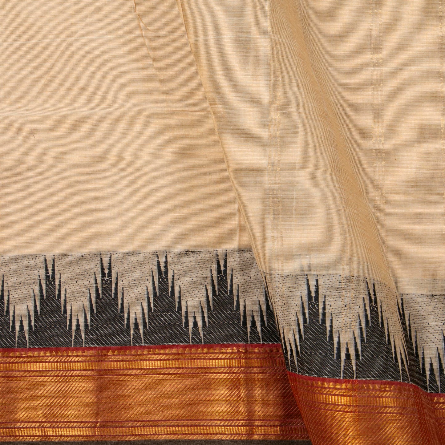 Off White And Black Kanchi Cotton Saree PV MM KC 118 - Cotton Saree - Panjavarnam PV MM KC 118