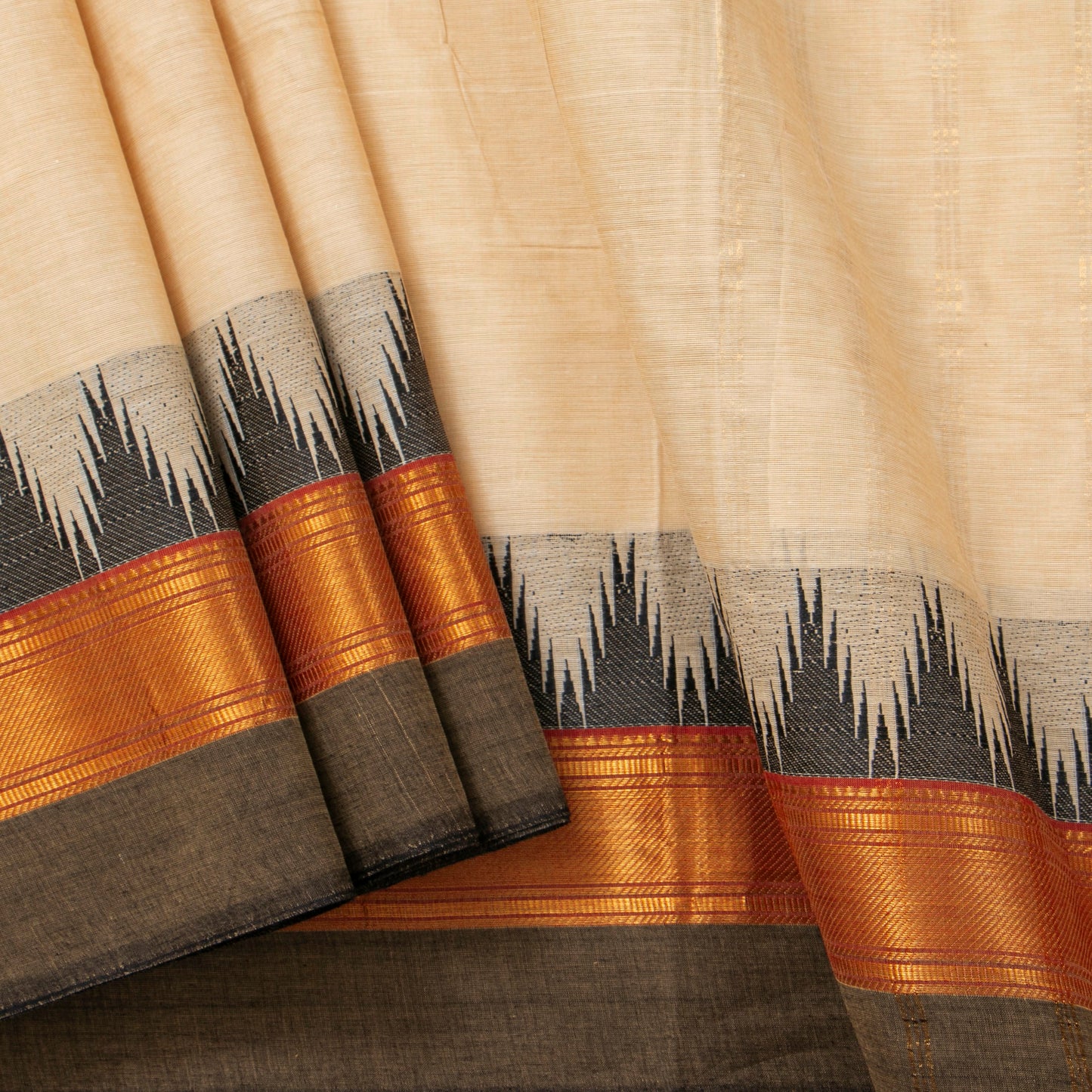 Off White And Black Kanchi Cotton Saree PV MM KC 118 - Cotton Saree - Panjavarnam PV MM KC 118