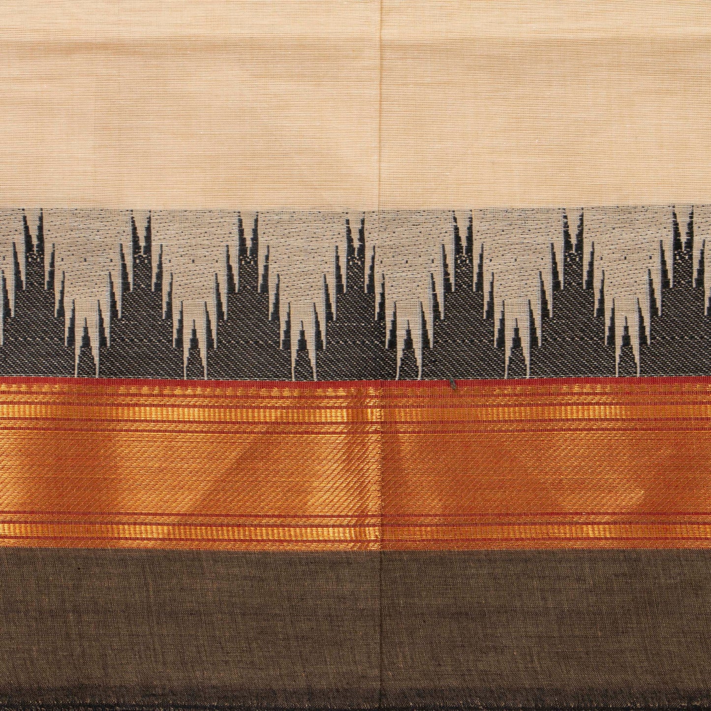 Off White And Black Kanchi Cotton Saree PV MM KC 118 - Cotton Saree - Panjavarnam PV MM KC 118