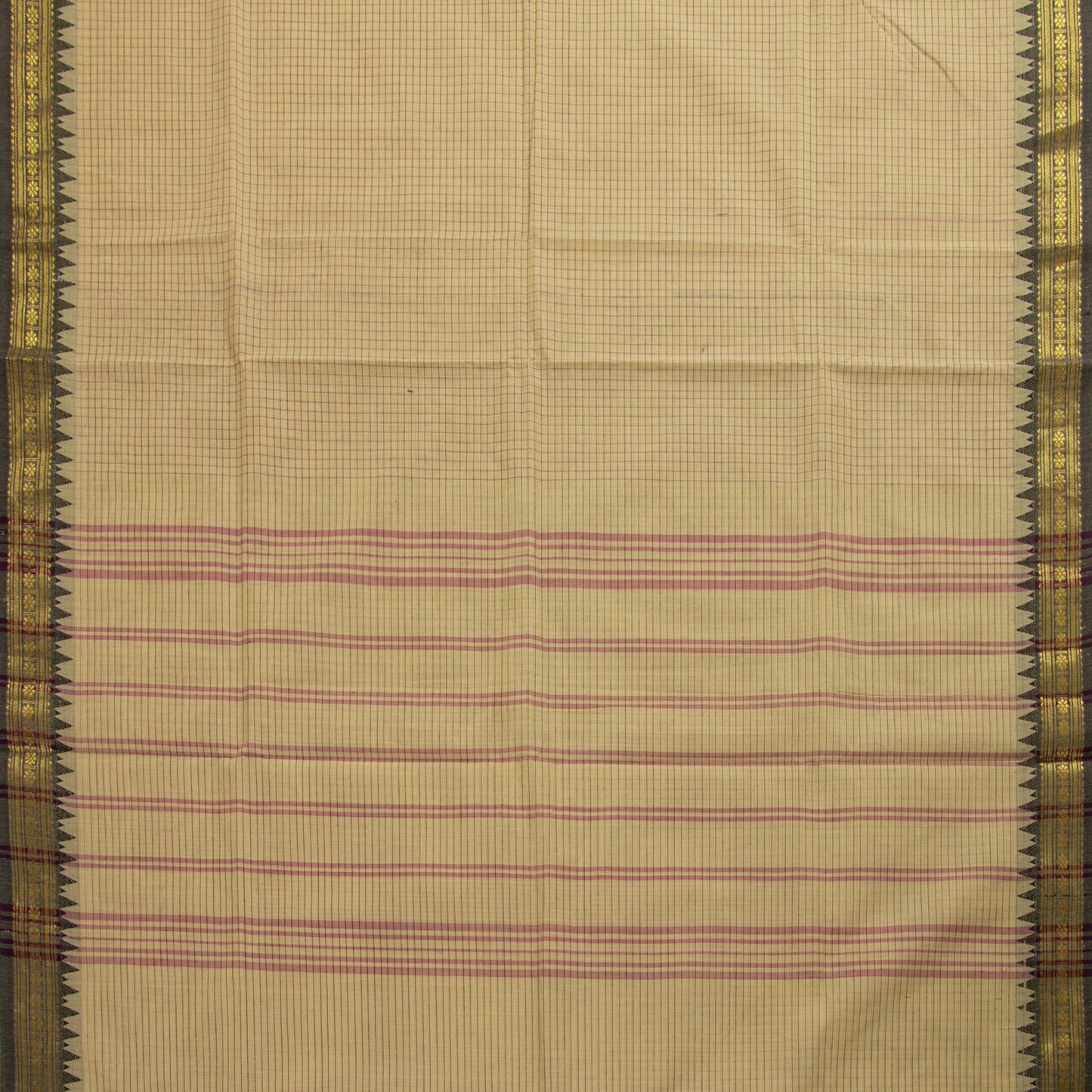 Off White And Black Kanchi Cotton Saree PV MM KC 136 - Cotton Saree - Panjavarnam PV MM KC 136