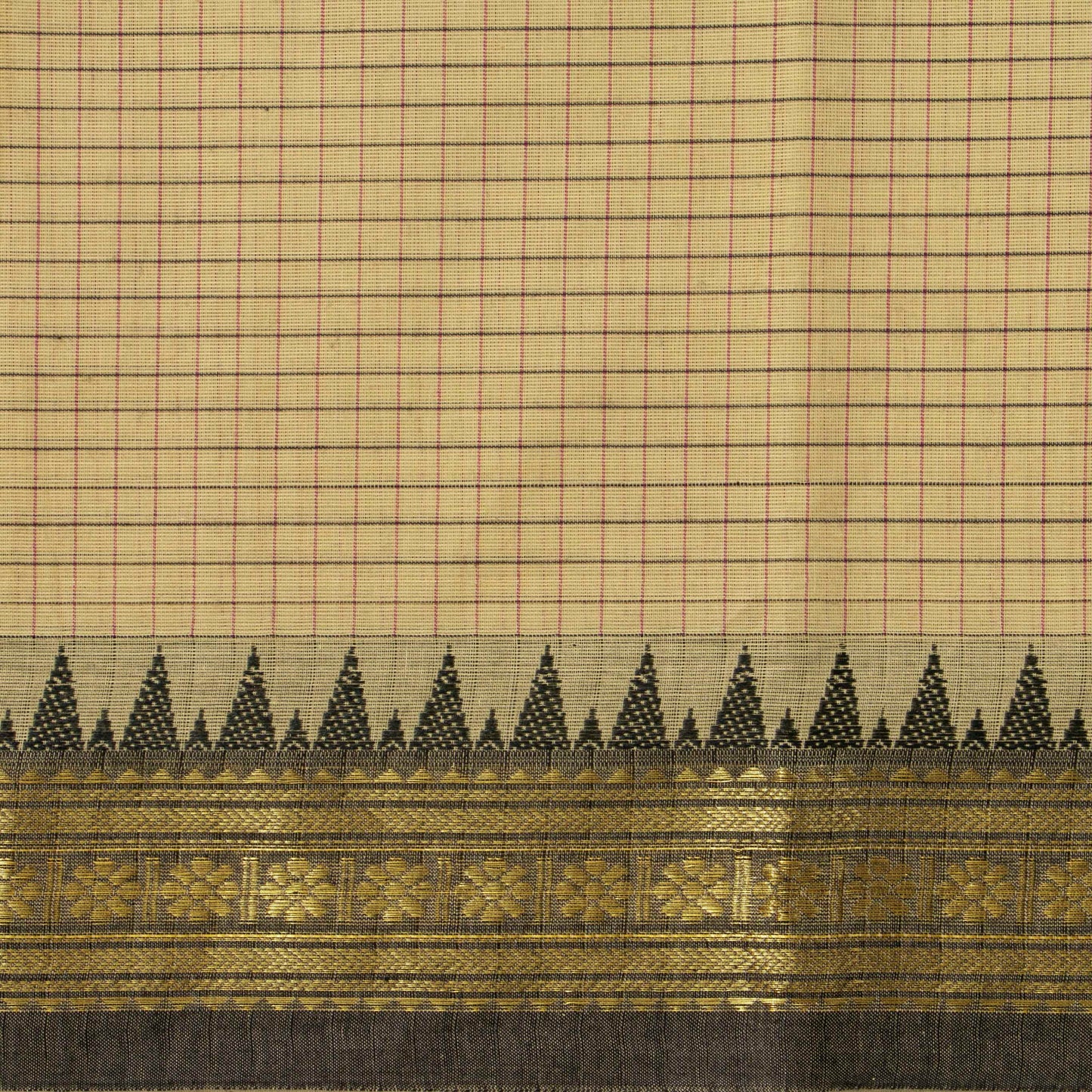 Off White And Black Kanchi Cotton Saree PV MM KC 136 - Cotton Saree - Panjavarnam PV MM KC 136