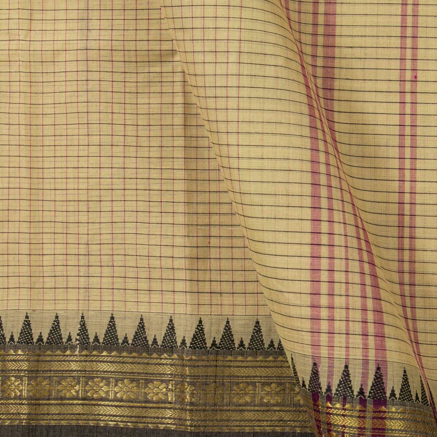 Off White And Black Kanchi Cotton Saree PV MM KC 136 - Cotton Saree - Panjavarnam PV MM KC 136