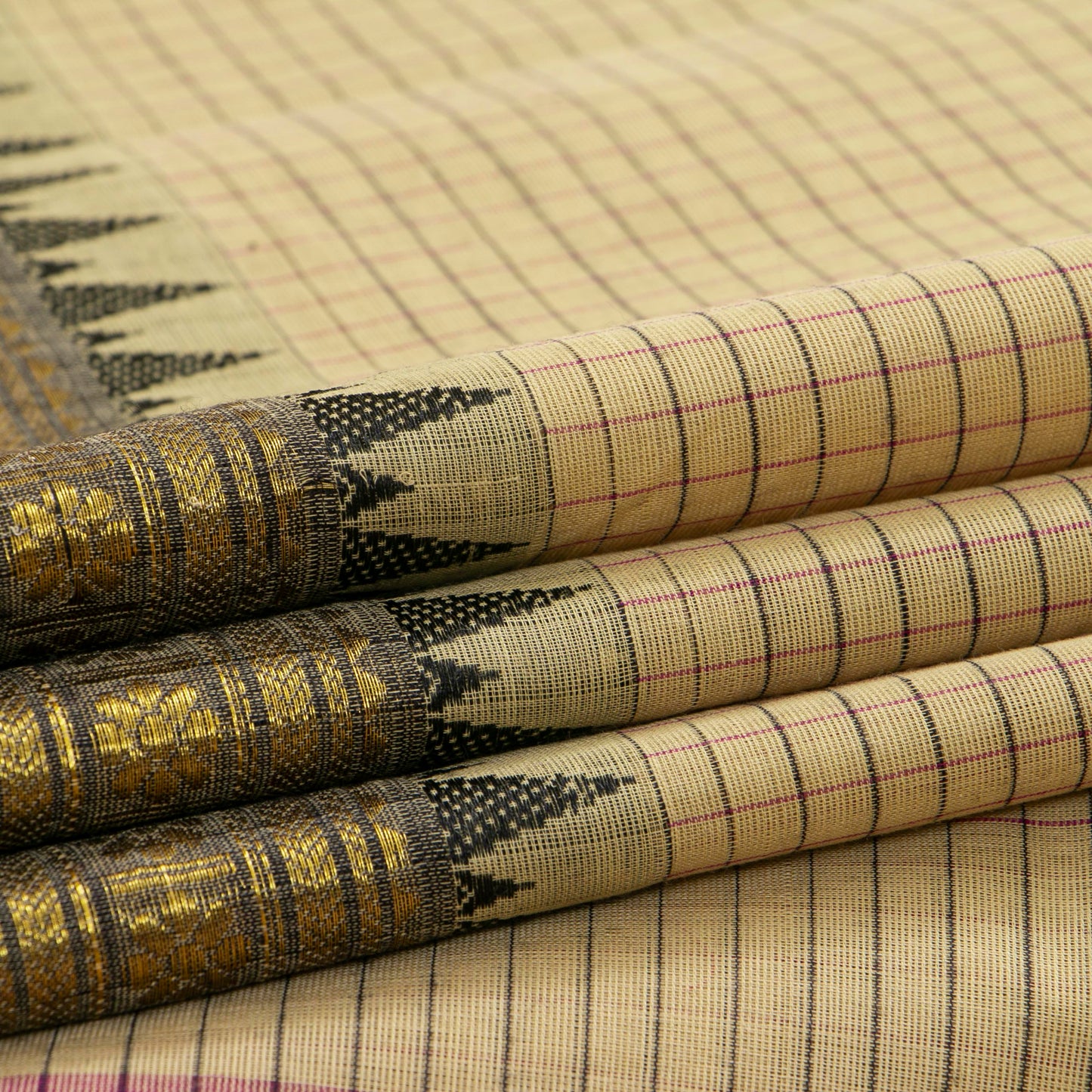 Off White And Black Kanchi Cotton Saree PV MM KC 136 - Cotton Saree - Panjavarnam PV MM KC 136