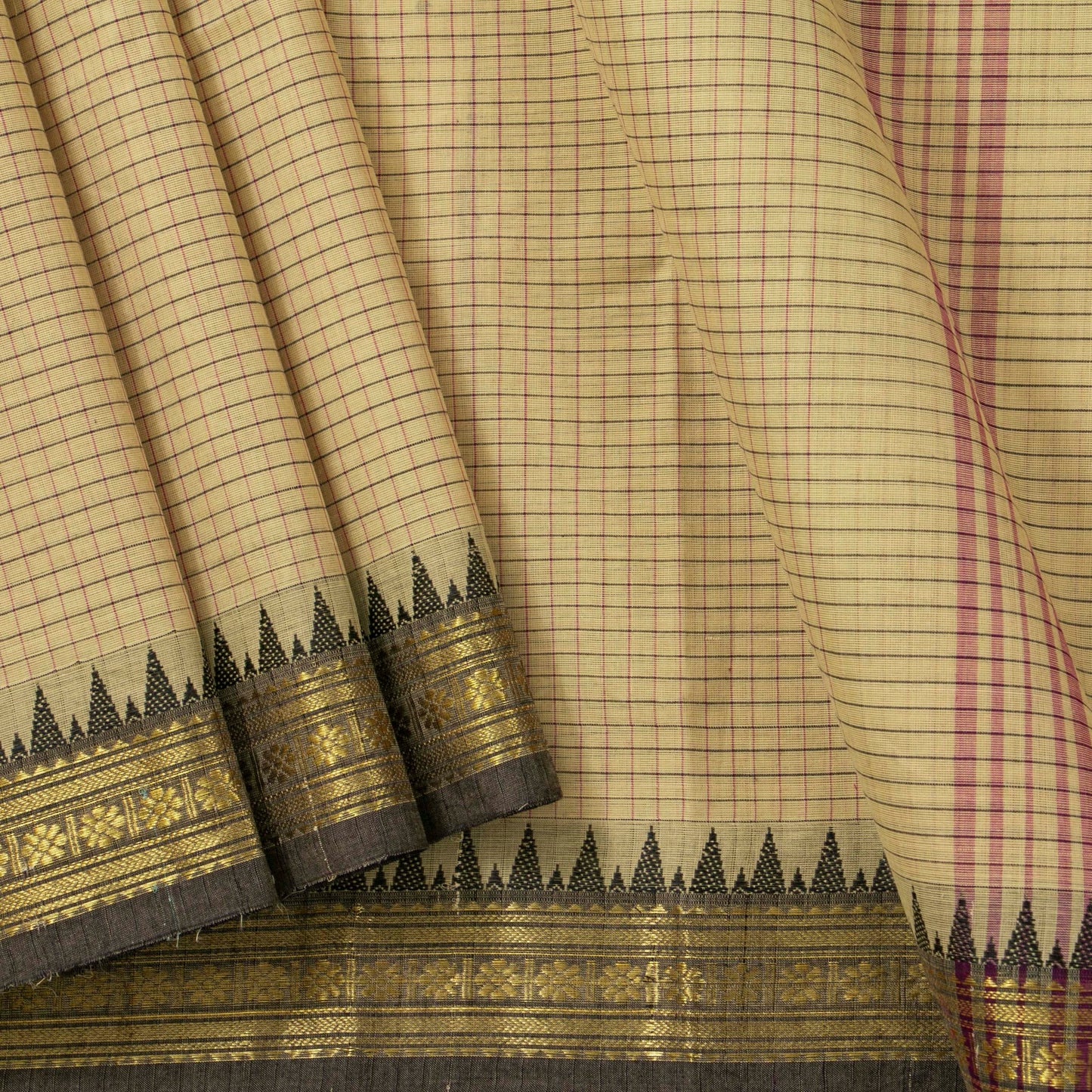 Off White And Black Kanchi Cotton Saree PV MM KC 136 - Cotton Saree - Panjavarnam PV MM KC 136