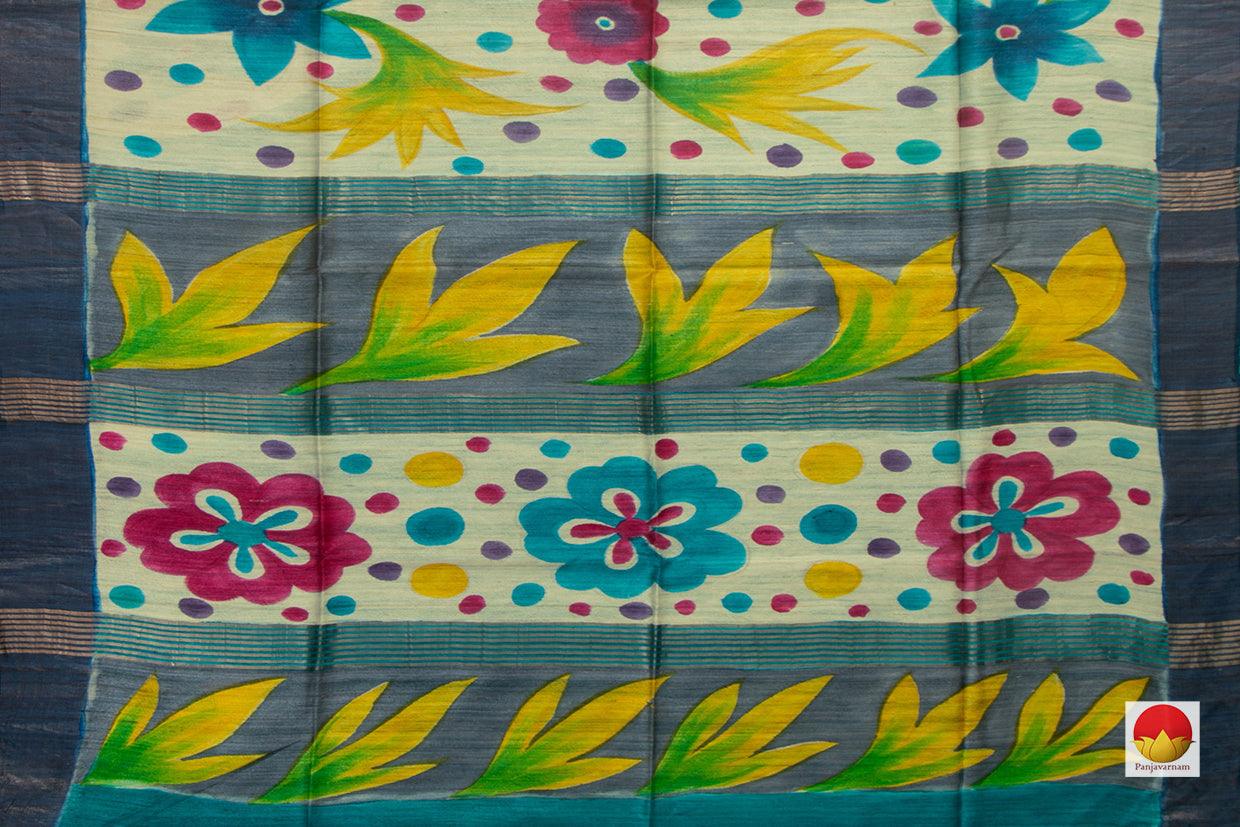 Off White Pure Tussar Silk Saree With Floral Digital Prints Handwoven PT 720 - Tussar Silk - Panjavarnam