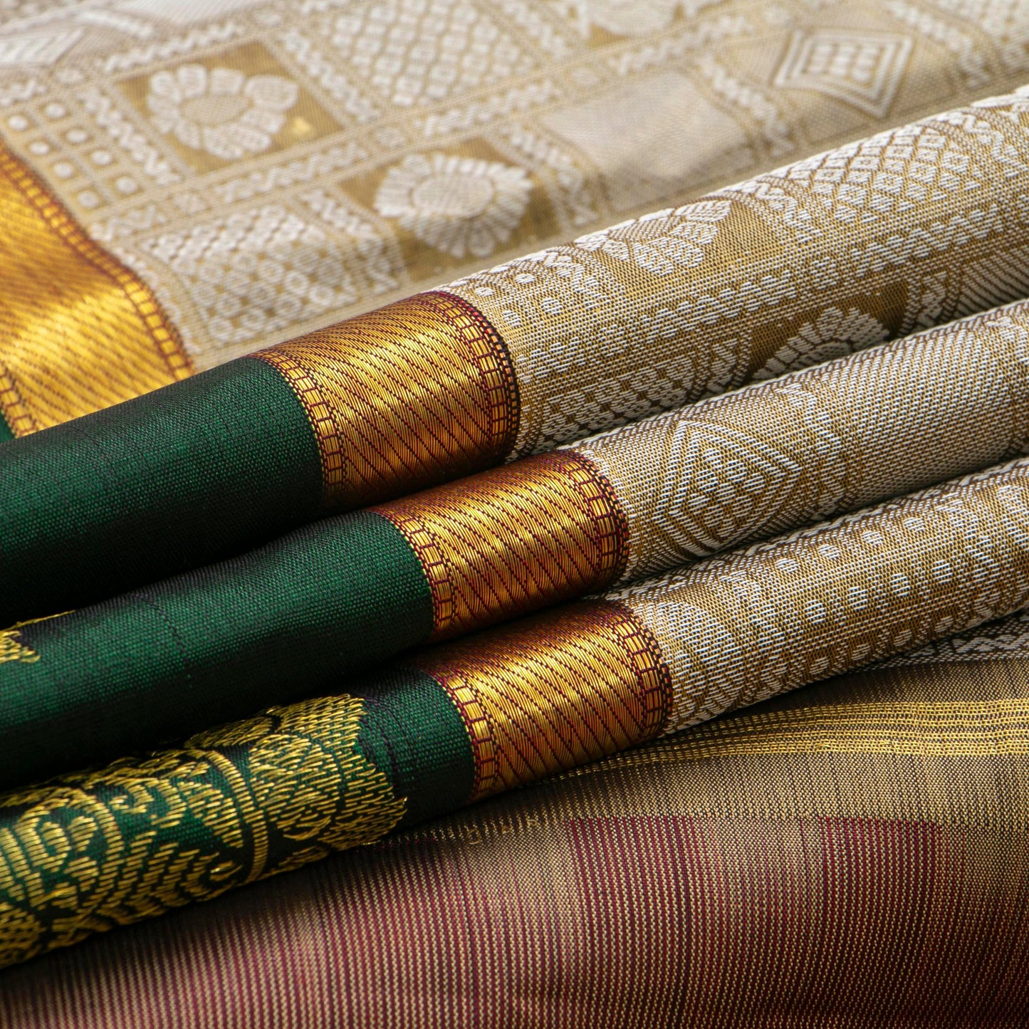 Olive Green And Maroon Kanchipuram Silk Saree For Wedding Wear PV J 3811 - - Panjavarnam PV J 3811