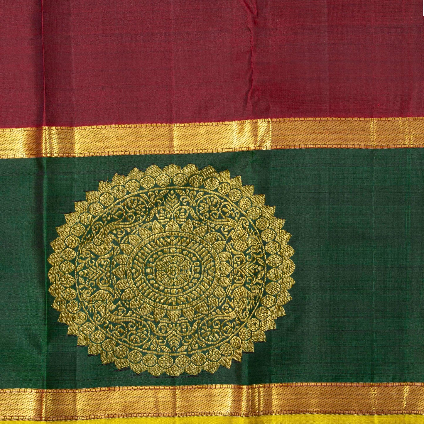 Olive Green And Maroon Kanchipuram Silk Saree For Wedding Wear PV J 3811 - - Panjavarnam PV J 3811
