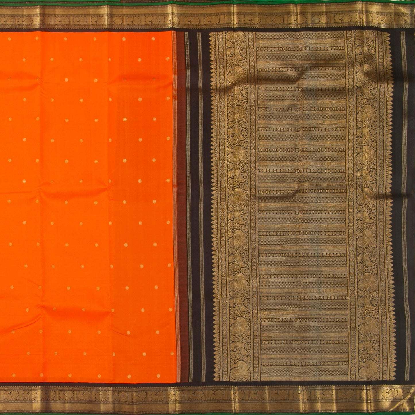 Orange And Black Kanchipuram Silk Saree For Wedding Wear PV NYC 1363 - Silk Sari - Panjavarnam PV NYC 1363