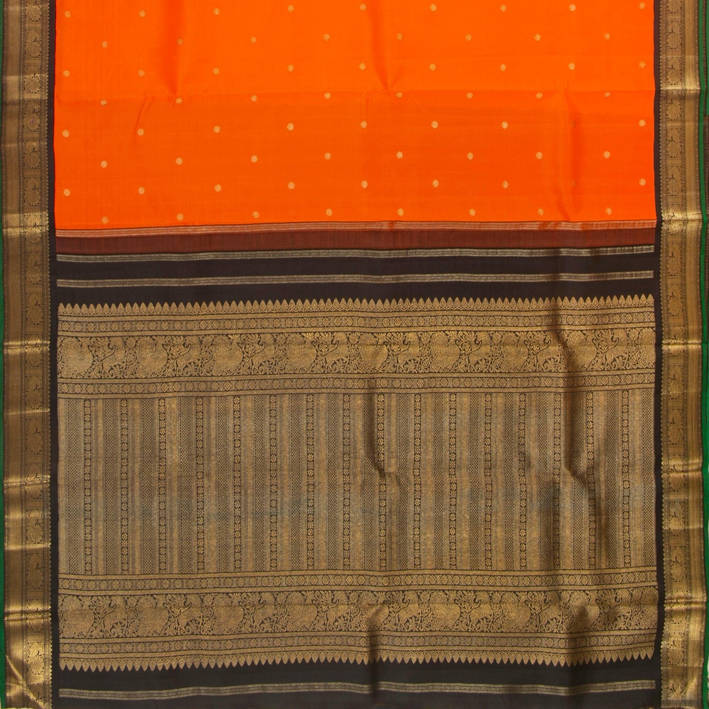 Orange And Black Kanchipuram Silk Saree For Wedding Wear PV NYC 1363 - Silk Sari - Panjavarnam PV NYC 1363