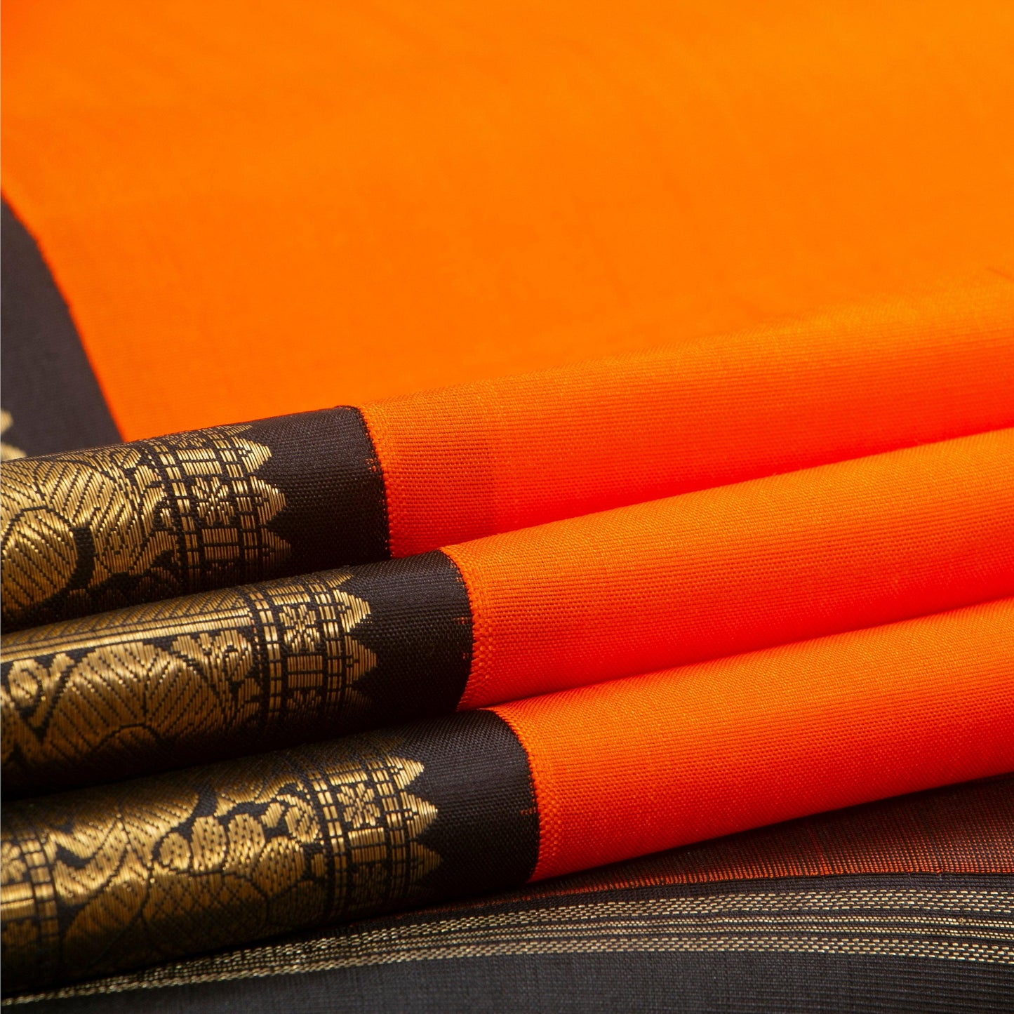 Orange And Black Kanchipuram Silk Saree For Wedding Wear PV NYC 1363 - Silk Sari - Panjavarnam PV NYC 1363