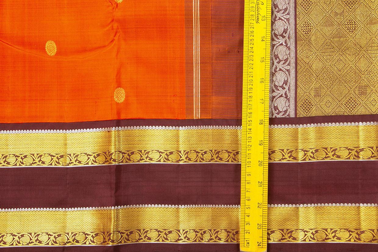 Orange And Brown Kanchipuram Silk Saree With Medium Border Handwoven Pure Silk For Wedding Wear PV NYC 1041 - Silk Sari - Panjavarnam PV NYC 1041