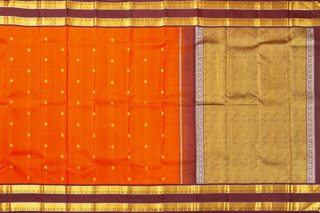 Orange And Brown Kanchipuram Silk Saree With Medium Border Handwoven Pure Silk For Wedding Wear PV NYC 1041 - Silk Sari - Panjavarnam PV NYC 1041