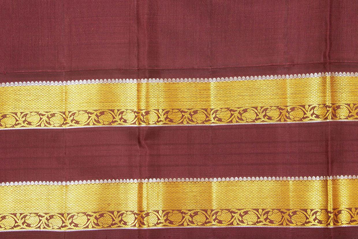 Orange And Brown Kanchipuram Silk Saree With Medium Border Handwoven Pure Silk For Wedding Wear PV NYC 1041 - Silk Sari - Panjavarnam PV NYC 1041