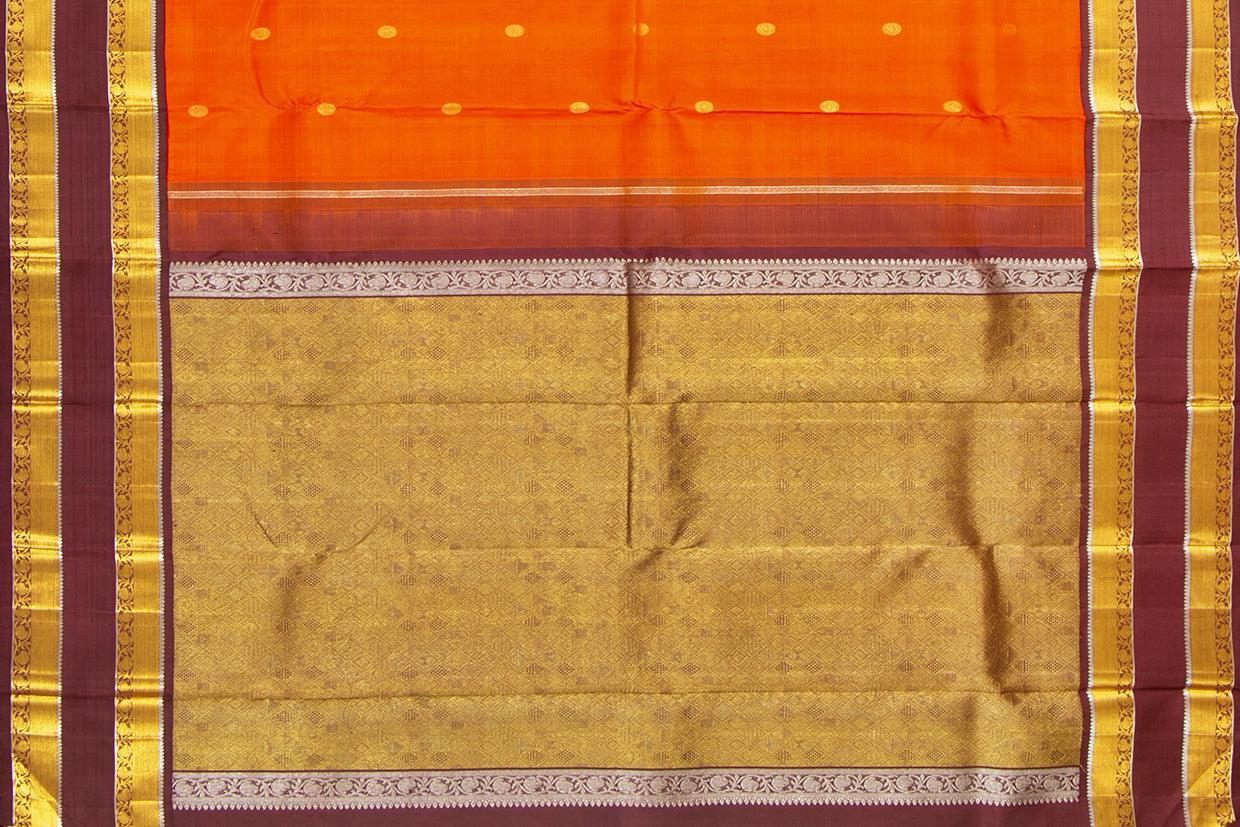 Orange And Brown Kanchipuram Silk Saree With Medium Border Handwoven Pure Silk For Wedding Wear PV NYC 1041 - Silk Sari - Panjavarnam PV NYC 1041