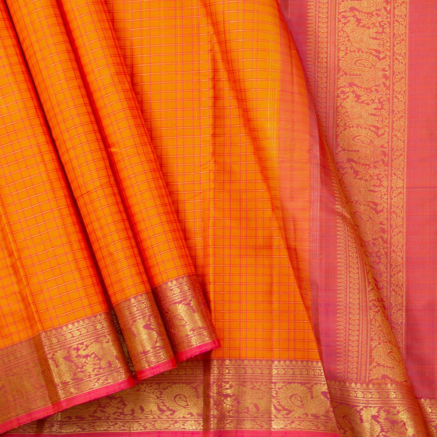 Orange And Pink Kanchipuram Silk Saree For Wedding Wear PV NYC 1334 - Silk Sari - Panjavarnam PV NYC 1334