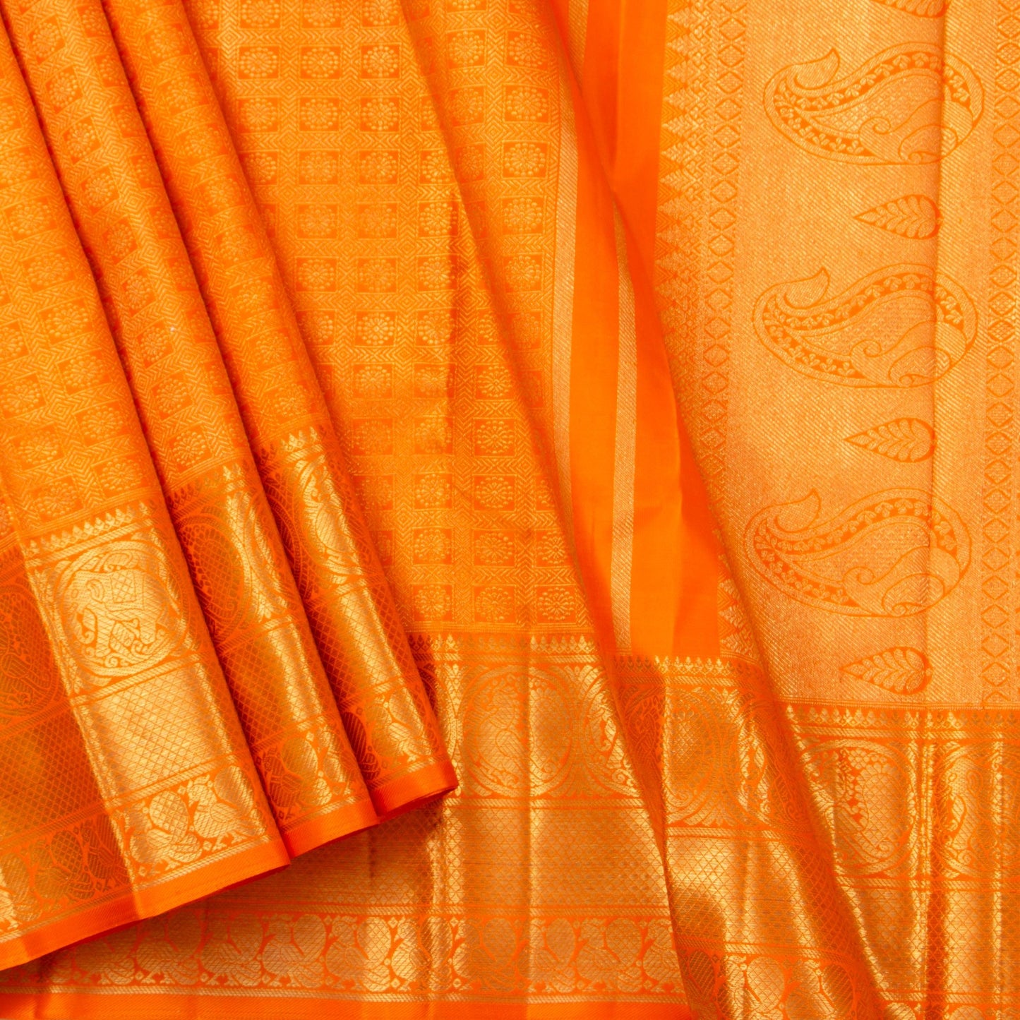 Orange Kanchipuram Silk Saree For Wedding Wear PV NYC 1386 - Silk Sari - Panjavarnam PV NYC 1386