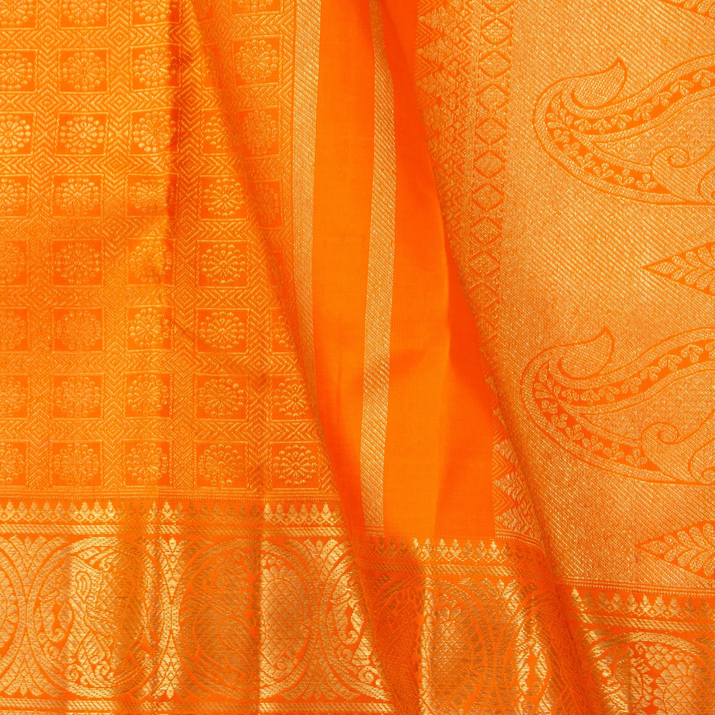 Orange Kanchipuram Silk Saree For Wedding Wear PV NYC 1386 - Silk Sari - Panjavarnam PV NYC 1386