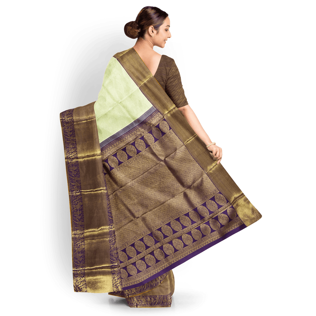 Pastel Green And Purple Kanchipuram Silk Saree For Bridal Wear PV NYC 1383 - Silk Sari - Panjavarnam PV NYC 1383