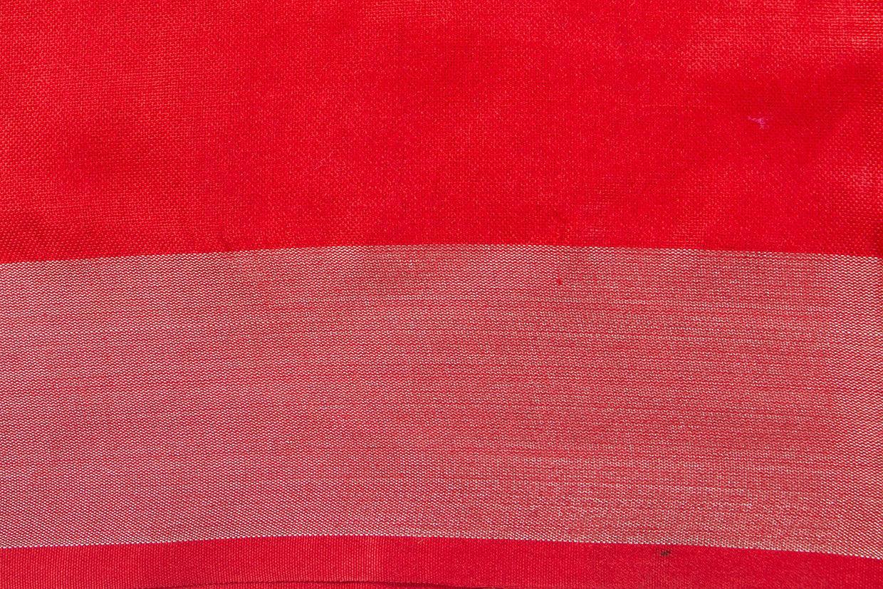 Pastel Peach Linen Saree With Embroidery And Silver Zari Border PL 2042 - Linen Sari - Panjavarnam PL 2042