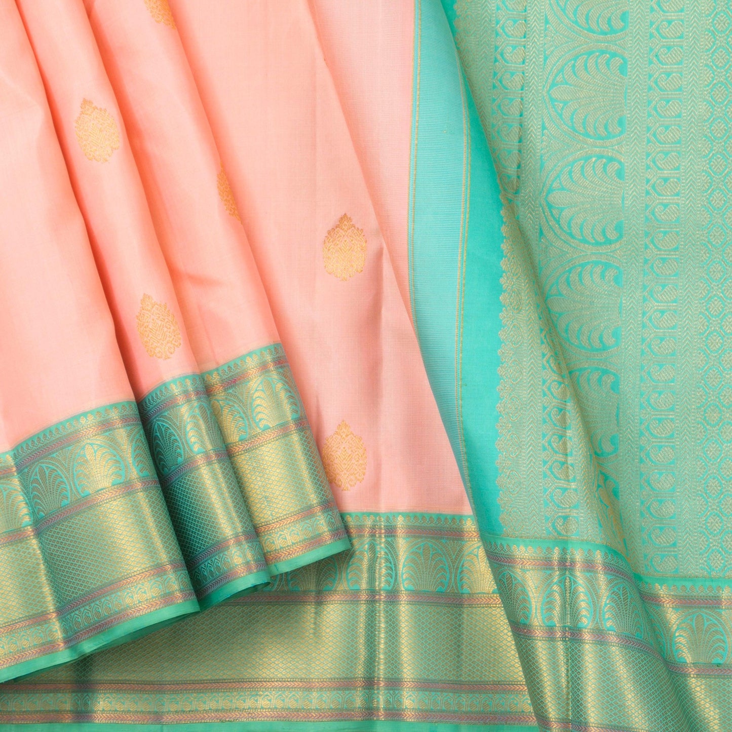 Pastel Pink And Aqua Blue Kanchipuram Silk Saree For Wedding Wear PV NYC 1435 - Silk Sari - Panjavarnam PV NYC 1435